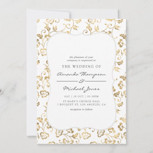 華美金ゴールドオーバーレイと任意の色結婚の 招待状 (正面)