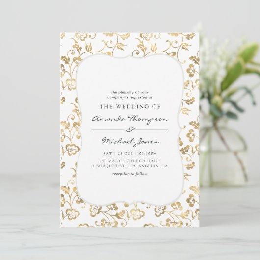華美金ゴールドオーバーレイと任意の色結婚の 招待状 (スタンド正面)