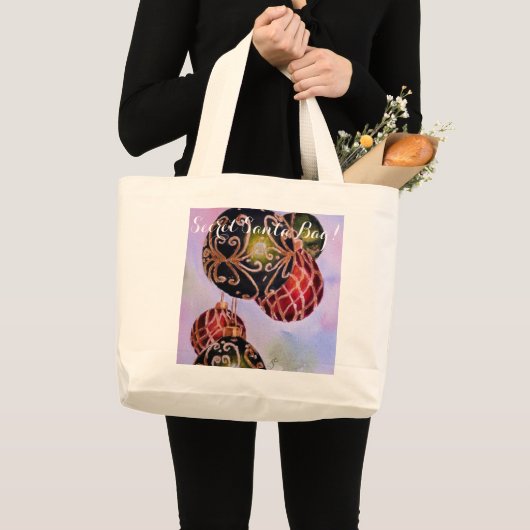 華美金ゴールドクリスマスオーナメントシークレットサンタ ラージトートバッグ (正面(商品))