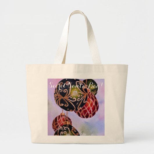 華美金ゴールドクリスマスオーナメントシークレットサンタ ラージトートバッグ (正面)