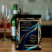 華美金ゴールドフレームティール（緑がかった色）ブルー結婚ブラック セーブザデート