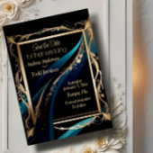 華美金ゴールドフレームティール（緑がかった色）ブルー結婚ブラック セーブザデート