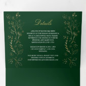 華美金ゴールドフローラがダークグリーンの上で渦結婚巻き 三つ折り招待状 (内部最初)