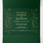 華美金ゴールドフローラがダークグリーンの上で渦結婚巻き 三つ折り招待状 (内部中)