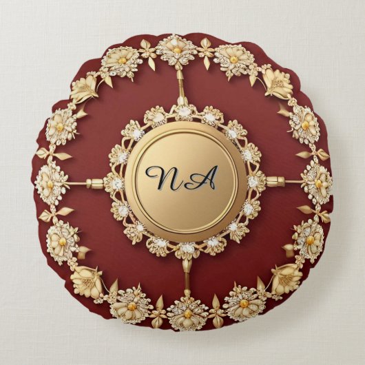 華美金ゴールドフローラデザイン ラウンドクッション (正面)