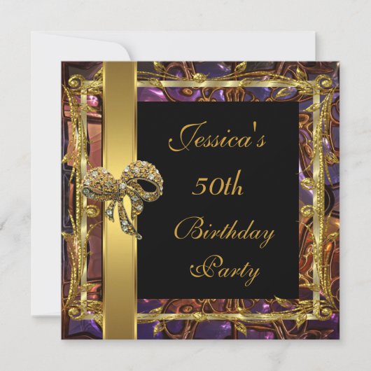 華美金ゴールドブラック50誕生日エレガント招待状3 招待状 (正面)