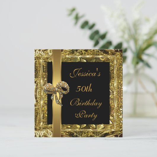 華美金ゴールドブラック50誕生日エレガント招待状 招待状 (スタンド正面)