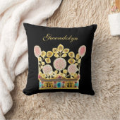 華美金ゴールド王室のクラウンピンクフローラバラと名前 クッション (ブランケット)