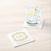 華美金ゴールド結婚フレームパーソナライズされた スクエアペーパーコースター (インサイチュ)
