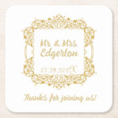 華美金ゴールド結婚フレームパーソナライズされた スクエアペーパーコースター (正面)