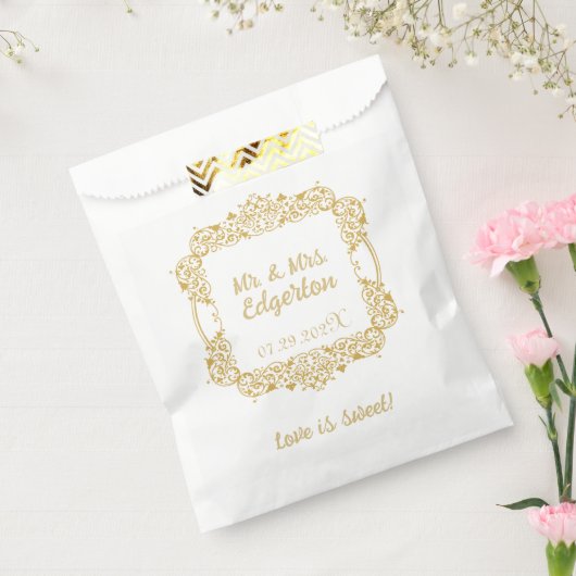 華美金ゴールド結婚フレームパーソナライズされた フェイバーバッグ (封をした状態)