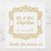 華美金ゴールド結婚フレームパーソナライズされた ワインラベル (シングルラベル)