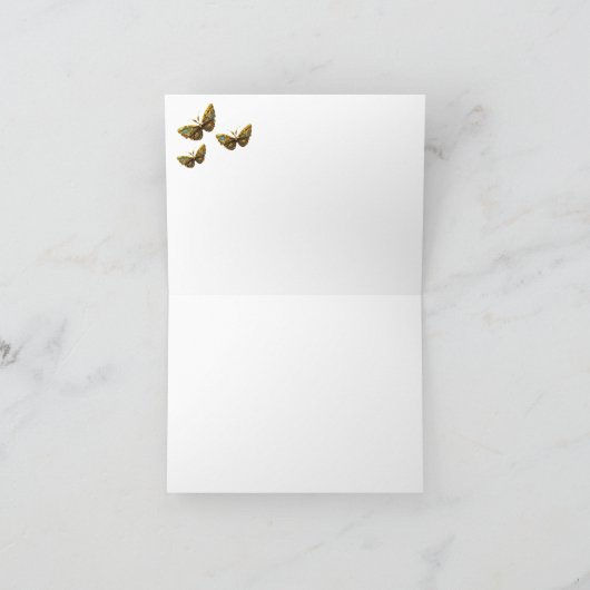 華美金ゴールド&ティール(緑がかった色)バタフライサンキューカード サンキューカード (内部)