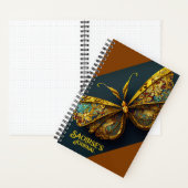 華美金ゴールド&ティール（緑がかった色）バタフライスモールハードカバー ノートブック (内側)