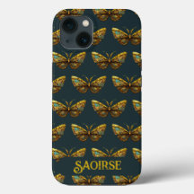 華美金ゴールド&ティール（緑がかった色）バタフライ電話ケース