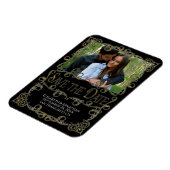 華美金ゴールド&ブラックウェディング日付の写真を保存 マグネット (左側)