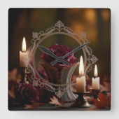 華美鏡パープルバラキャンドルライト スクエア壁時計 (正面)