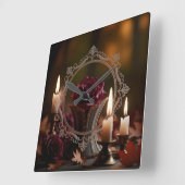 華美鏡パープルバラキャンドルライト スクエア壁時計 (傾斜)