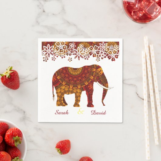 華美飾インディアン象デザイン スタンダードカクテルナプキン (インサイチュ)