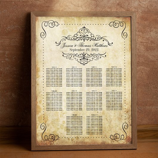 華華美やかなヴィンテージの結婚式のシーティングチャート ポスター