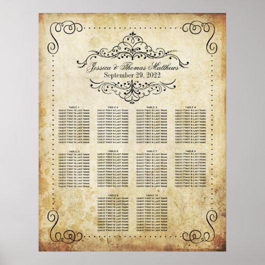 華華美やかなヴィンテージの結婚式のシーティングチャート ポスター (正面)