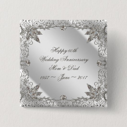 華麗さのダイヤモンド第60の結婚記念日ボタン 缶バッジ (正面)