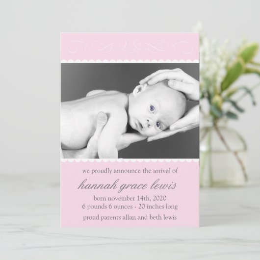 華麗さの新生児の発表(淡いピンクの) 案内状 (スタンド正面)