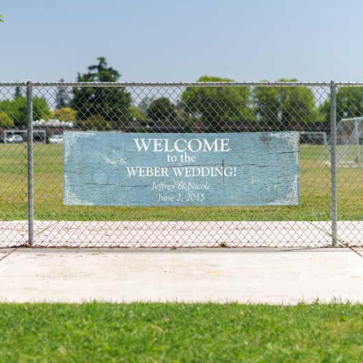 華麗さの旗との素朴で青い木製の結婚式 横断幕 (インサイチュ)