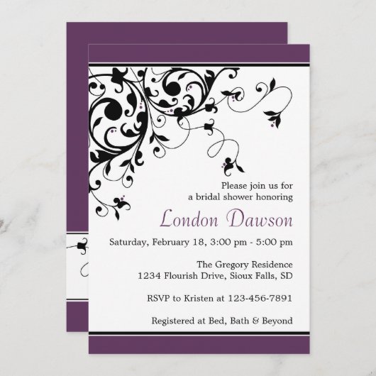 華麗さの渦巻のナスのブライダルシャワー招待状 招待状 (正面/裏面)