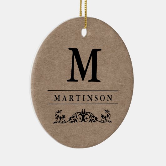 華麗さの素朴でエレガントなクラフト紙のモノグラム セラミックオーナメント (右)