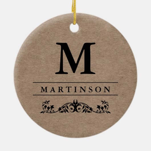 華麗さの素朴でエレガントなクラフト紙のモノグラム セラミックオーナメント (裏面)