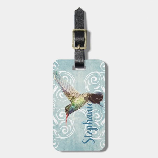 華麗さの背景を持つハチドリ ラゲッジタグ (正面縦)