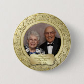 華麗さの金ゴールド第50の結婚記念日の写真 缶バッジ (正面)