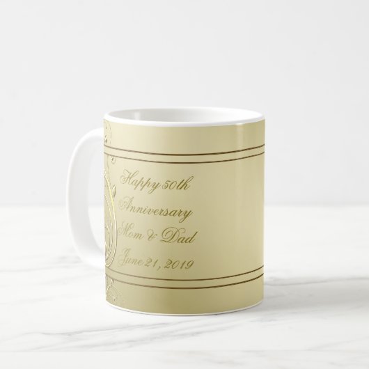 華麗さの金ゴールド第50の結婚記念日 コーヒーマグカップ (正面左)