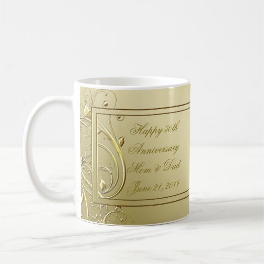 華麗さの金ゴールド第50の結婚記念日 コーヒーマグカップ (左)