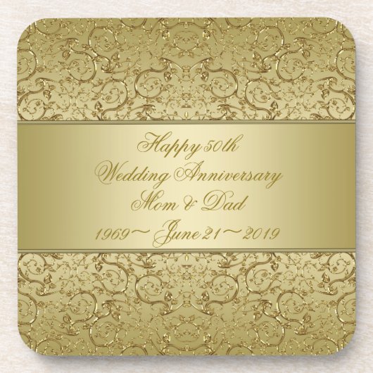 華麗さの金第50結婚記念日 コースター (正面)