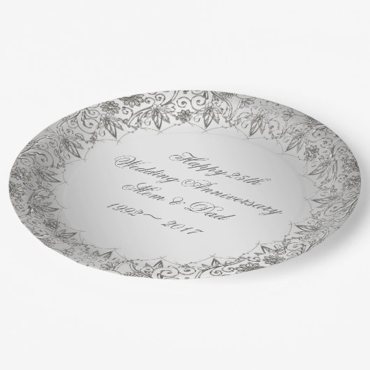 華麗さの銀の第25記念日の紙皿 ペーパープレート (アングル)