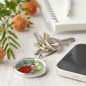 華麗で赤いオウムKeychain キーホルダー (側面)