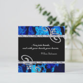 華麗で青いバラ及びダイヤモンドの渦巻の結婚 招待状 (スタンド正面)