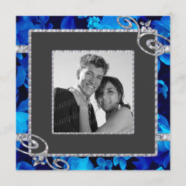 華麗で青いバラ及びCSTMを結婚するダイヤモンドの渦巻 招待状