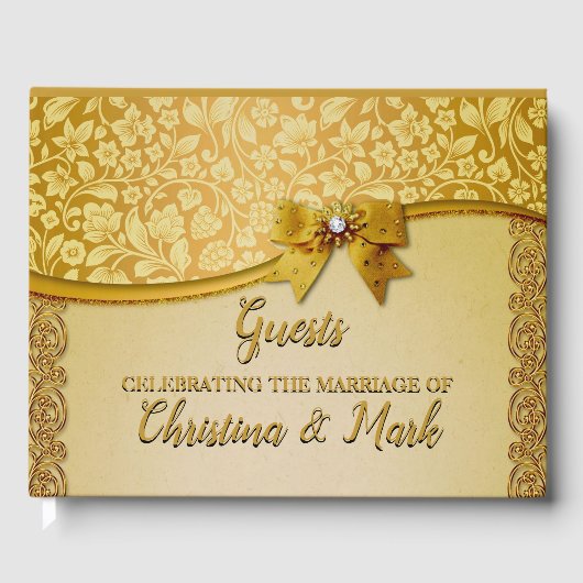 華麗なエレガントレトロアブストラクトフラワーとリーフ ゲストブック (正面)