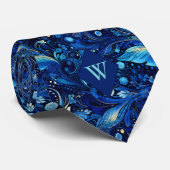華麗なコバルトブルーの植物柄 ネクタイ (ロール)