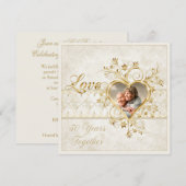 華麗なゴールドのハートの渦巻き写真 50周年結婚記念日 招待状 (正面/裏面)