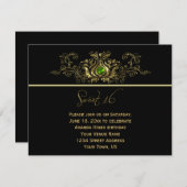 華麗なゴールドのブラック スワール グリーン ジュエル スイート 16 招待状 (正面/裏面)