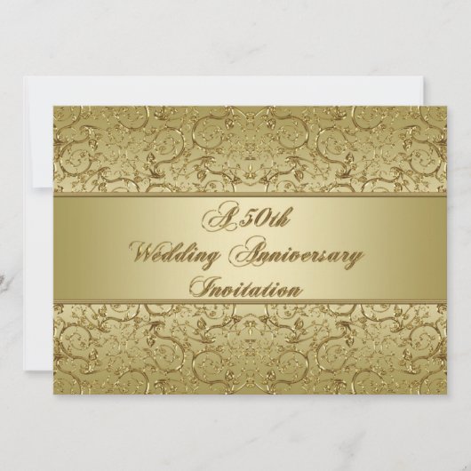 華麗なゴールドの50周年結婚記念日 招待状 (正面)