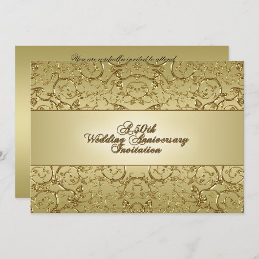 華麗なゴールドの50周年結婚記念日 招待状 (正面/裏面)