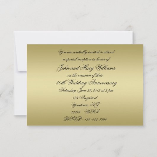華麗なゴールドの50周年結婚記念日 招待状 (裏面)
