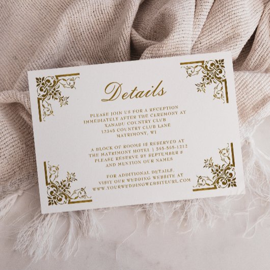 華麗なゴールド ヴィンテージ フレーム ウェディング ディテール エンクロージャーカード