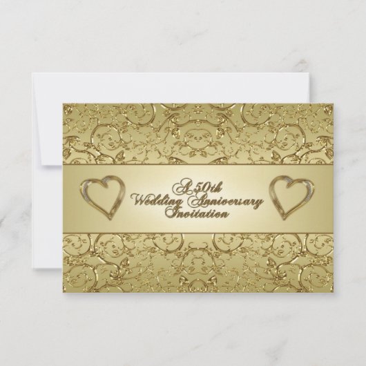 華麗なゴールド 50周年結婚記念日 招待状 (正面)