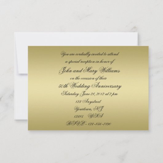 華麗なゴールド 50周年結婚記念日 招待状 (裏面)